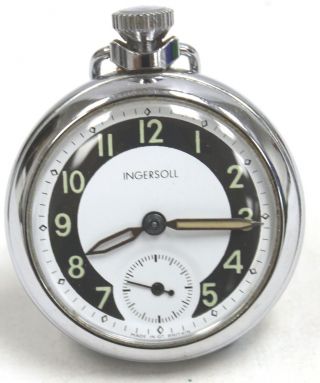 Vintage Ingersoll Stainless Steel Mechanical Pocket Watch - W10
