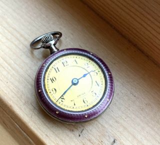 Antique Silver And Purple Enameled Pocket Watch