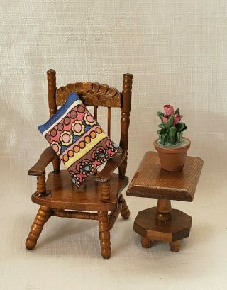 Dollhouse Miniature 1:12 Armchair And End Table Set