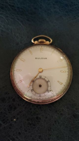 Vintage 12s Bulova 17 Jewel Open Face Pocket Watch 10k On Sterling Case,  Runs