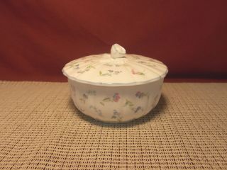 Royal Worcester China Forget Me Not Pattern Candy/trinket Box Blue Trim 5 "