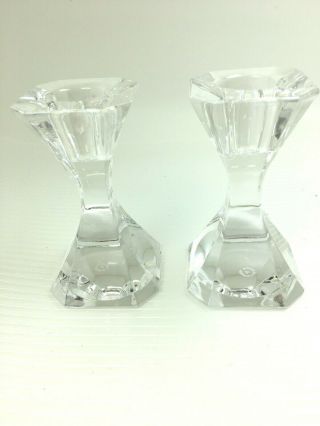Villeroy & Boch Set Of 2 Square Clear Crystal Candle Stick Holders 3.  5” Signed
