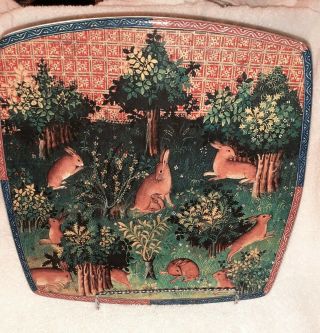Italian Ceramics Company Icc " Caccia " 10 3/4 " Plate Renaissance Trees - Rabbits