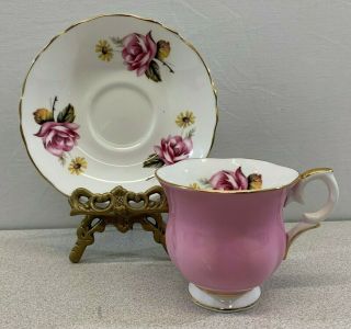 Crown Staffordshire Fine Bone China Pink White Teacup And Saucer Pink Roses