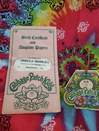 Cabbage Patch Kids 1983 Girls Birth Certificate And Tag Odella Henrika