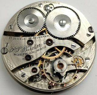 Vintage Waltham 1908 P.  S.  Bartlett 17 Jewel 16s Watch Movement Runs For Repair
