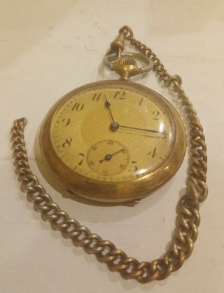 99p Vintage Gold Plated Pocket Watch Gold Open Face With Chain