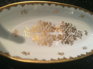 Lovely Antique French Porcelain Platter 14” Hand - Painted Gold Décor Signed - Mb186