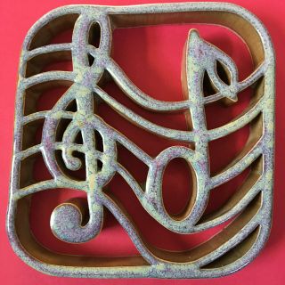Music Notes Glazed Ceramic Stoneware Serving Trivet 7”x 6.  5 " Bay Pottery Crafted