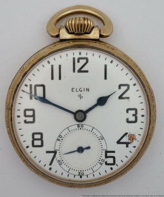 Vintage 1950s Elgin 16s 17j Mens Open Face Pocket Watch To Fix