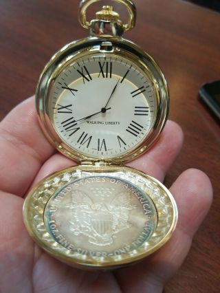 2000 - 01.  925oz Silver Eagle Painted Walking Liberty Pocket Watch Limited