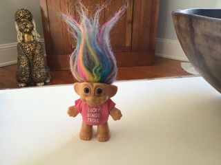 Vintage Russ Troll Doll,  3” Lucky Bingo Troll With Rainbow Hair