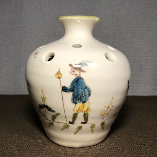 Vintage Moustiers Decor Main Flower Frog Vase - Hand Painted In France - 4.  5”