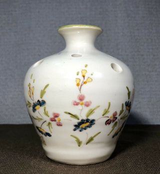 Vintage Moustiers Decor Main Flower Frog Vase - Hand Painted in France - 4.  5” 2