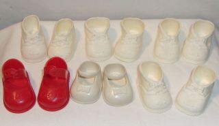 Vintage Rubber & Plastic Doll Shoes - Red,  Baby,  Bows -