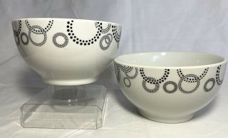 Pier One 1 Bowls Eclipse Dot Set Of 2 Soup Cereal Bowl Porcelain Black/white Euc