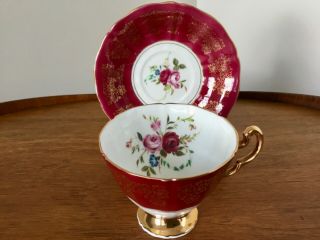 Adderley Cup & Saucer Red & Gold Fine Bone China England Roses