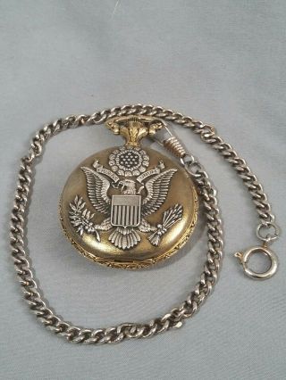 Vintage Majesti Presidential Half Dollar Coin Dial Pocket Watch & Chain,