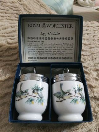 Set Of 2 Vintage Royal Worcester Birds Egg Coddlers Wren Finch Regular Sze W Box