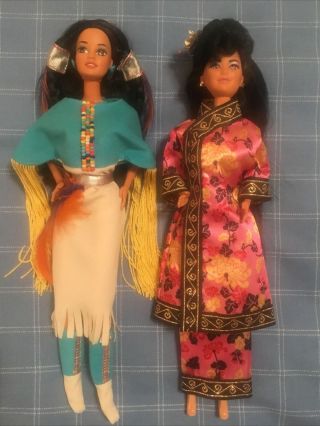 Vintage 1993 Barbie Dotw Chinese And Native American Dolls Of The World Mattel