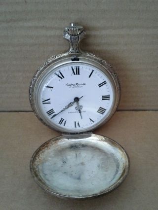 Andre Rivalle 17 Jewel Pocket Watch Hunting Retriever Dog.  Swiss Made.  Vgc