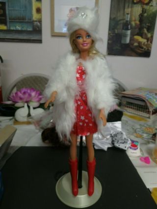 Barbie Dressed For The Cold Red Dress White Fur Coat & Matching Hat & Boots