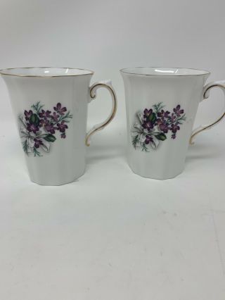 2 - Royal Grafton Fine Bone China Mugs Purple Spring Flowers - Made In England