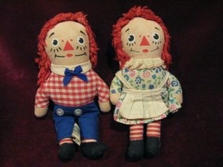 Vintage Raggedy Ann And Andy Dolls Knickerbocker 7 " Vgd