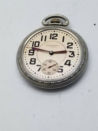 Vintage Calvet Pocket Watch Running Cond.  17 Jewel 16 Size Needs Crystal