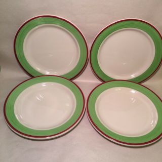 Homer Laughlin Dinner Plates (4) Diner Restaurant Ware Green Maroon Hand Painted