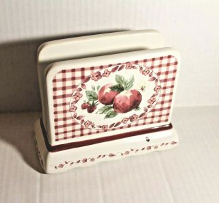 Pfaltzgraff Delicious Apple Ceramic Napkin Holder Red Gingham Floral Apples