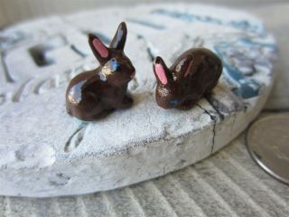 Vintage Dollhouse Miniature Easter Painted Ceramic Chocolate Brown Bunny Rabbits