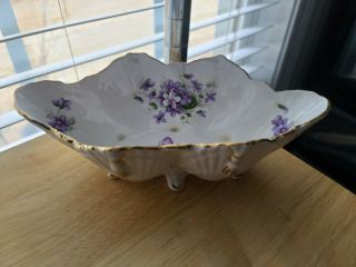 Aynsley Wild Violets Bone China Butterfly Shell Oval Footed Bowl Dish England