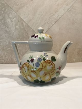 Vintage Blue Ridge Southern Pottery Hand Painted Floral Teapot 3
