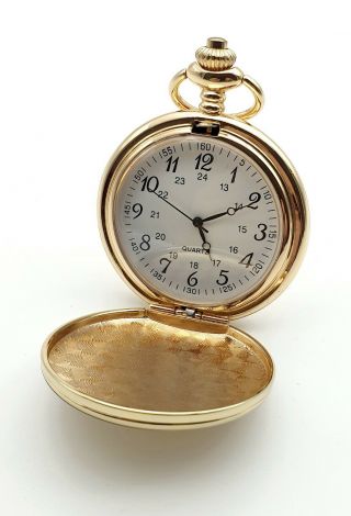 Personalised Gold Plated Pocket Watch Quartz Engraved Wedding Retirement Gift