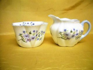 Vintage Shelley Porcelain Bone China Blue Rock Sugar Bowl & Creamer Set