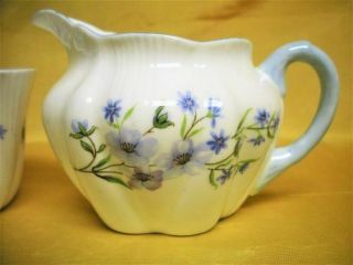 Vintage SHELLEY Porcelain Bone China BLUE ROCK Sugar Bowl & Creamer Set 2