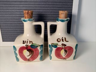 Purinton Pottery Slipware Open Apple 5” Vin Vinegar Oil Bottle Cork Cruet Set 2