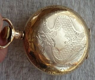 Ladies A.  W.  W.  Co.  Waltham Pocket Watch,  O Size,  15j,  Made 1909,  B&b Royal Gf Case