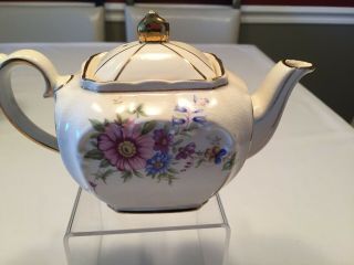 Sadler Cube Teapot Floral Design Gold Trim - England