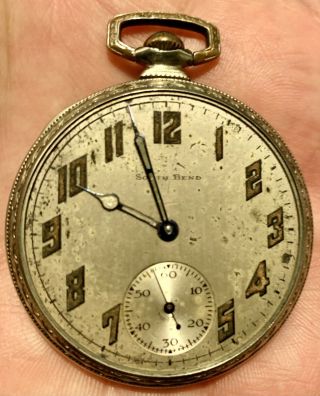 Vintage Art Deco South Bend 429 12s 19j Pocket Watch Gold Filled Case 2