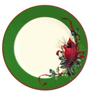 Lenox Winter Greetings Dessert Salad Plate 8 " Red Cardinal Bird & Green Band