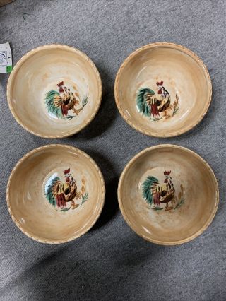Tabletops Gallery Morning Rooster Bowls Set Of 4 Hand Crafted Hand Painted