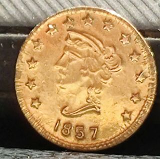 1857 California Gold.  Round 1/2 bear gold token 2