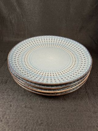 Pfaltzgraff Bria Dinner Plates Set Of 4 Blue/gray With Brown And Gray Dots