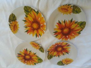 Royal Norfolk Greenbrier Set Of 4 Yellow Sunflower Dinner Plates Autumn Fall