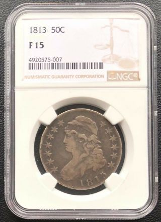 1813 Capped Bust Half Dollar 50c Ngc F15 Clashed Dies 25604