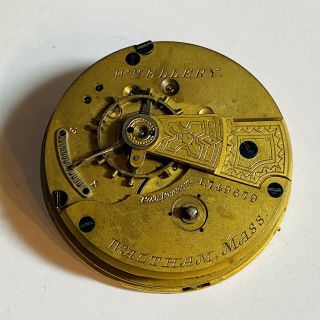 1882 18s Waltham Wm.  Ellery 11 Jewel Key Wind Pocket Watch Movement (z15)