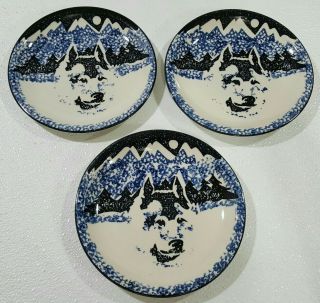 3 Tienshan Folk Craft Wolf 7.  5 " Round Salad Dessert Dish Plates Sponge Pattern