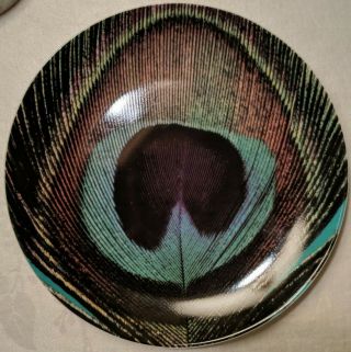 Set Of Four Porcelain Dessert / Salad Plates 8 " Shutterstock Peacock Feather Nib